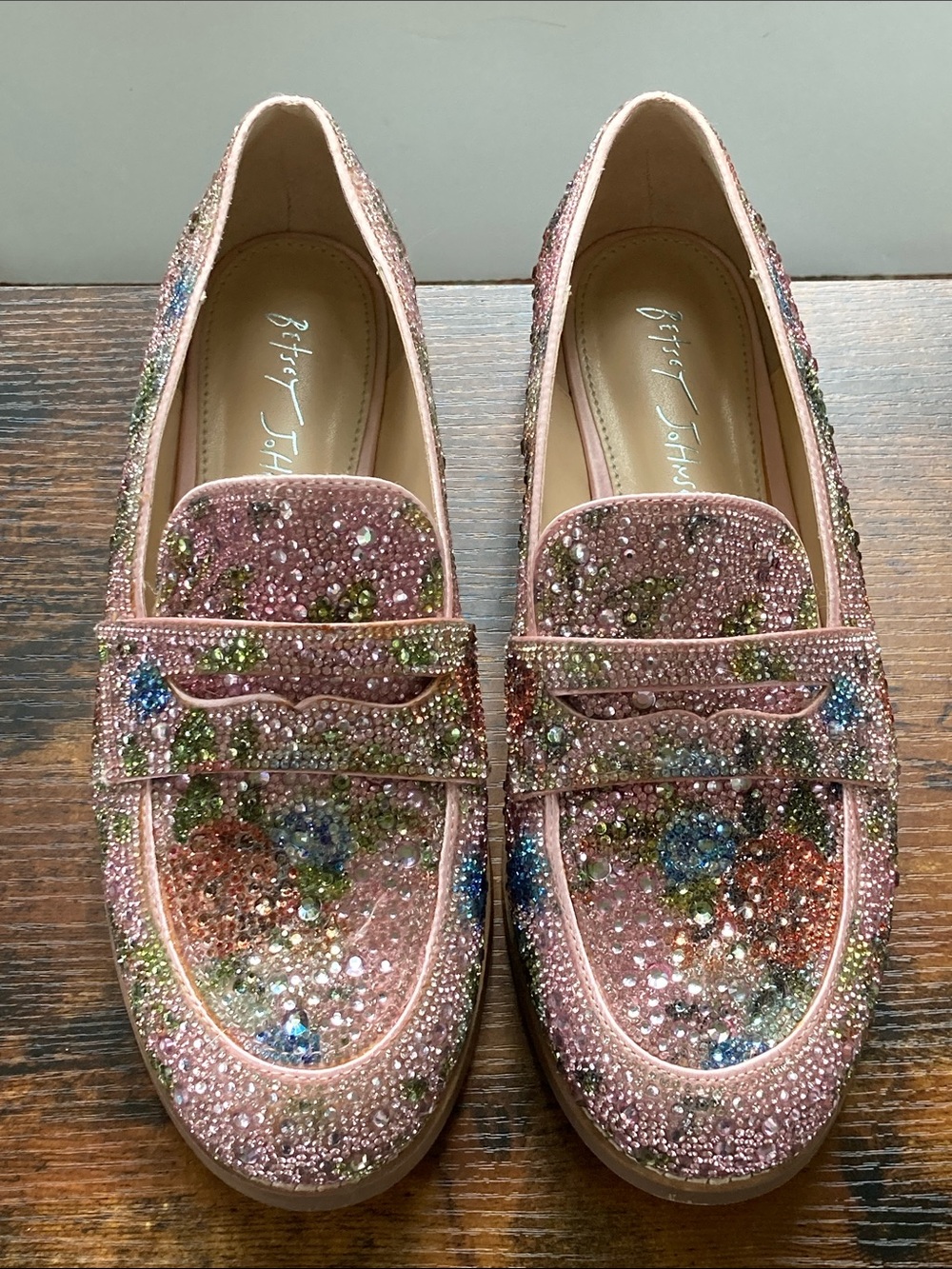 Betsey Johnson Aron Floral Shimmer Rhinestone Embellished Penny Loafers 8.5 - Picture 5 of 14